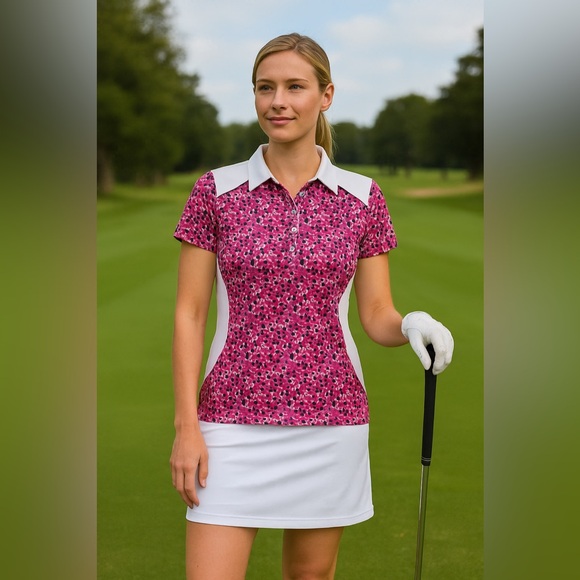 🏌️‍♀️ NWT Green Lamb Women’s Golf Polo Shirt Pink Abstract Print XS 4 Quick Dri - Picture 1 of 16